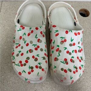 CROCS White Cherry Print Slip-On Clogs